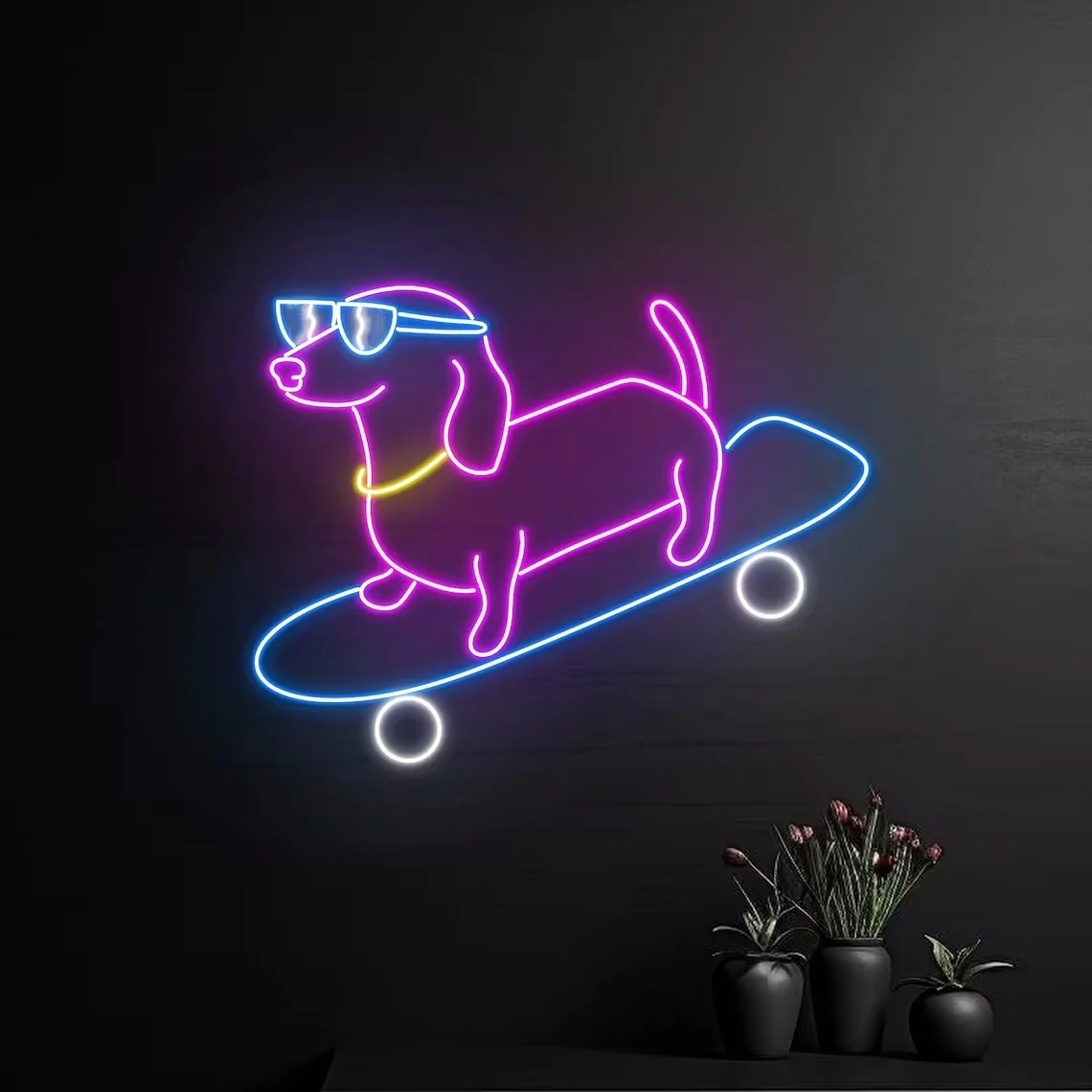 Imagem -02 - Dachshund Dog Skate Neon Sign Jogador Neon Sign