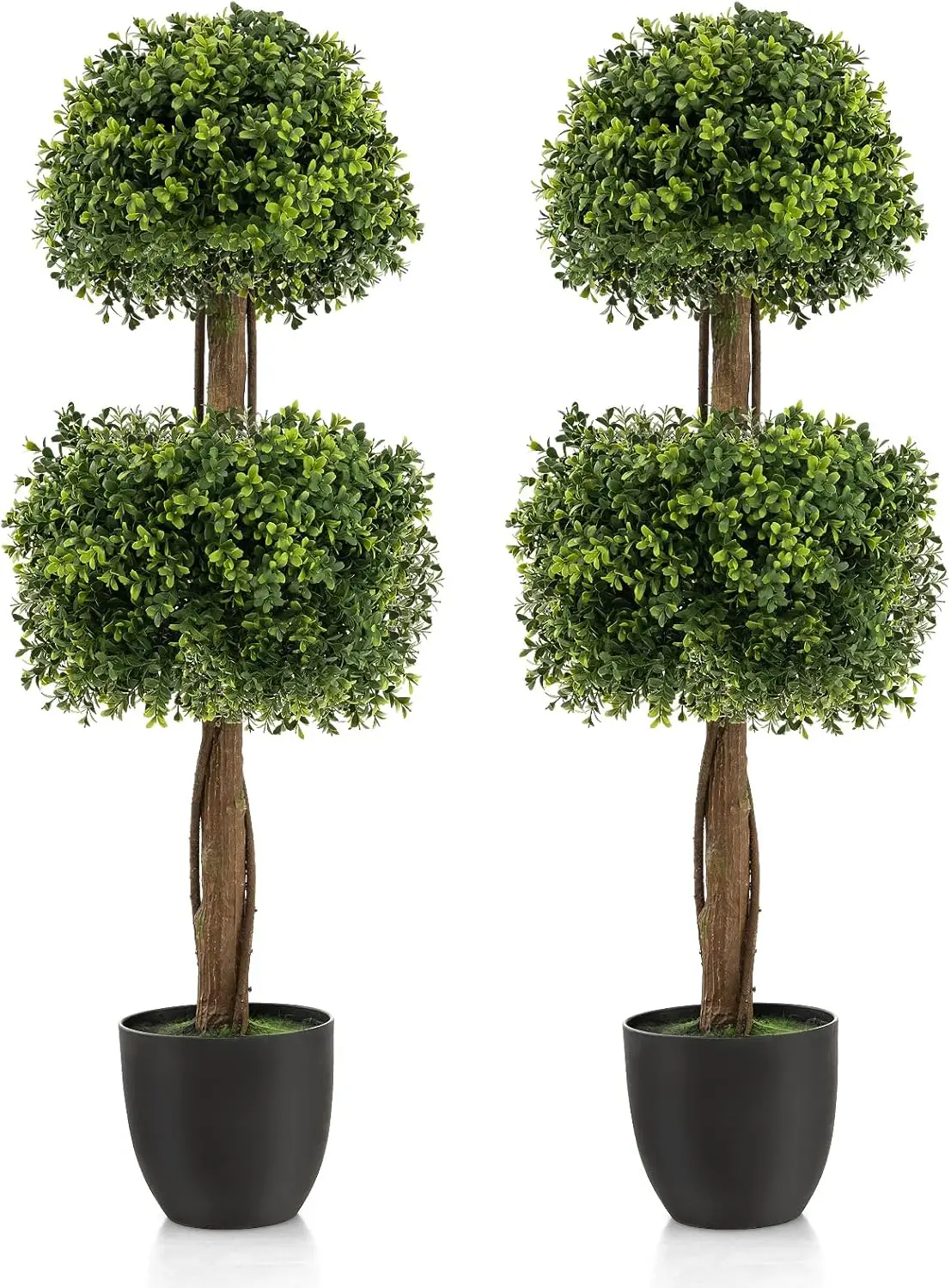 

40-дюймовое топиарийское шариковое дерево из искусственного самшита, 2 упаковки искусственных горшечных растений с цементным пластиковым горшком, устойчивым к ультрафиолетовому излучению, поддельными Everg