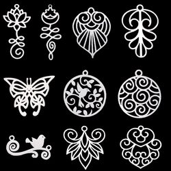 3PCS Titanium Steel Exquisite Filigree Lotus/Bird/Cloud Pendant Charms for Jewelry Making Butterfly Necklace Earrings DIY Craft