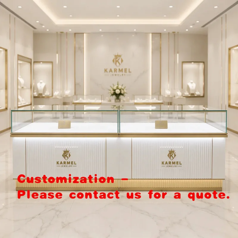 custom.Elegant Jewelry Glass Display LED Showcase Counter Custom Stainless Steel Jewelry Showroom Furniture Retail Heavy Du