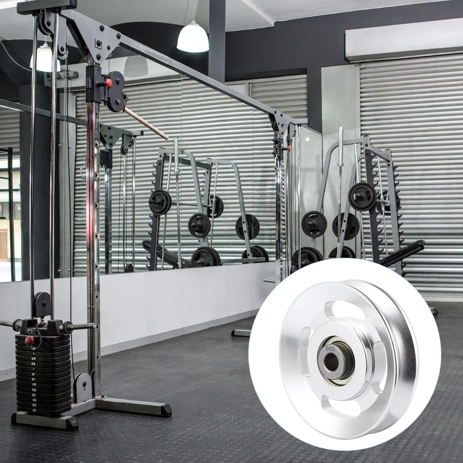 

Aluminum Cable Pulley Wheel Fitness Parts Accessories Gym Equipment Attachments Machine Pulleys Silver Alloy Smooth Surface