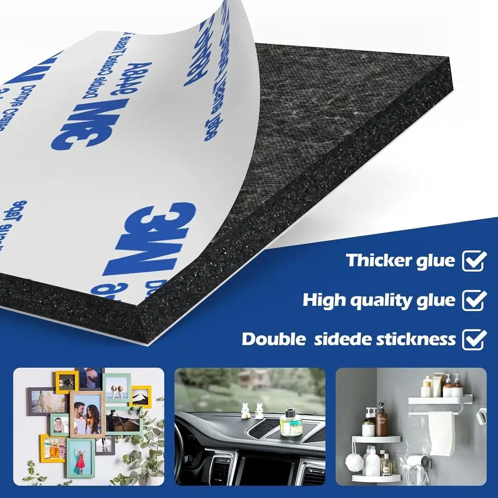 60個の高耐久両面粘着パッド - 壁、車、家の装飾用のフォームテープ |   残留物なし、防水マウンティングテープ付き