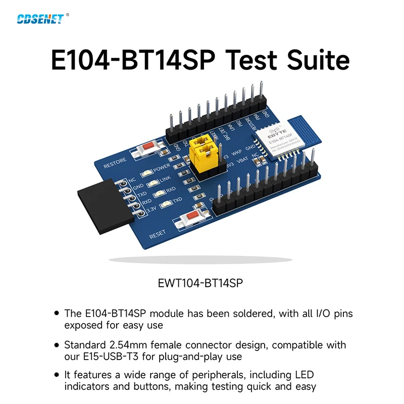 E104-BT14SP BLE5.4  PCB Antenna UART-to-BLE  Slave Role Low-Power Broadcasting Integrated Master-Slave Wireless Module