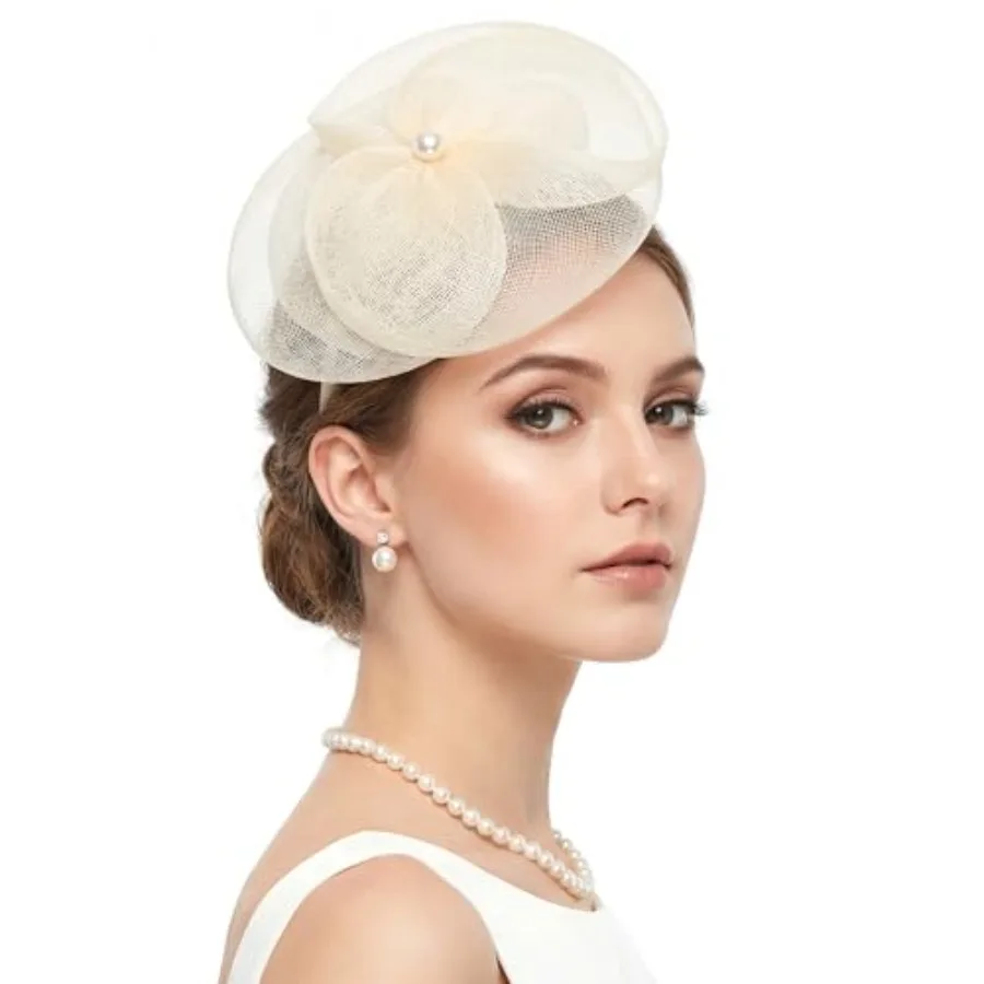 1920s Fascinators Hat for Women Tea Party Flower Headpiece Mesh Hair Clip for Bridal Wedding