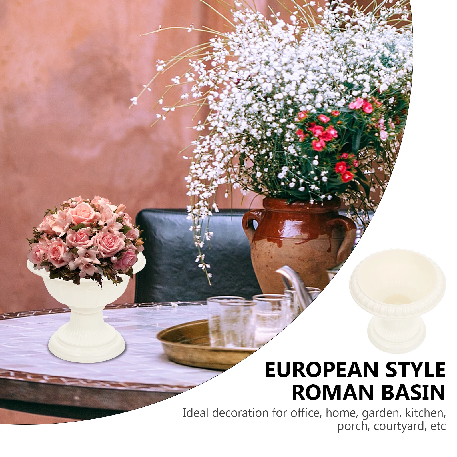 

4 Pcs Grecian Flower Pots High Quality Durable Plastic Planters for Decor European Style Planter Basin
