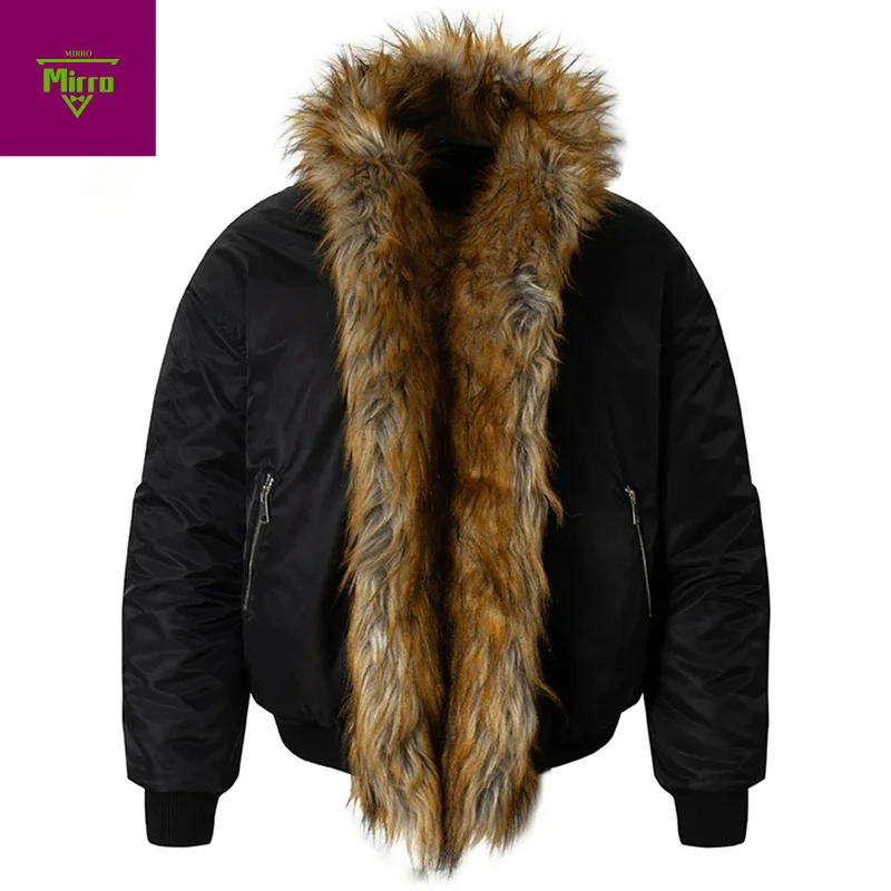 

【Mirrordust】Men Winter Jackets Fur Collar Parkas Thicken Warm Coats Vintage Padded Jackets Streetwear Harajuku Hip Hop Jackets