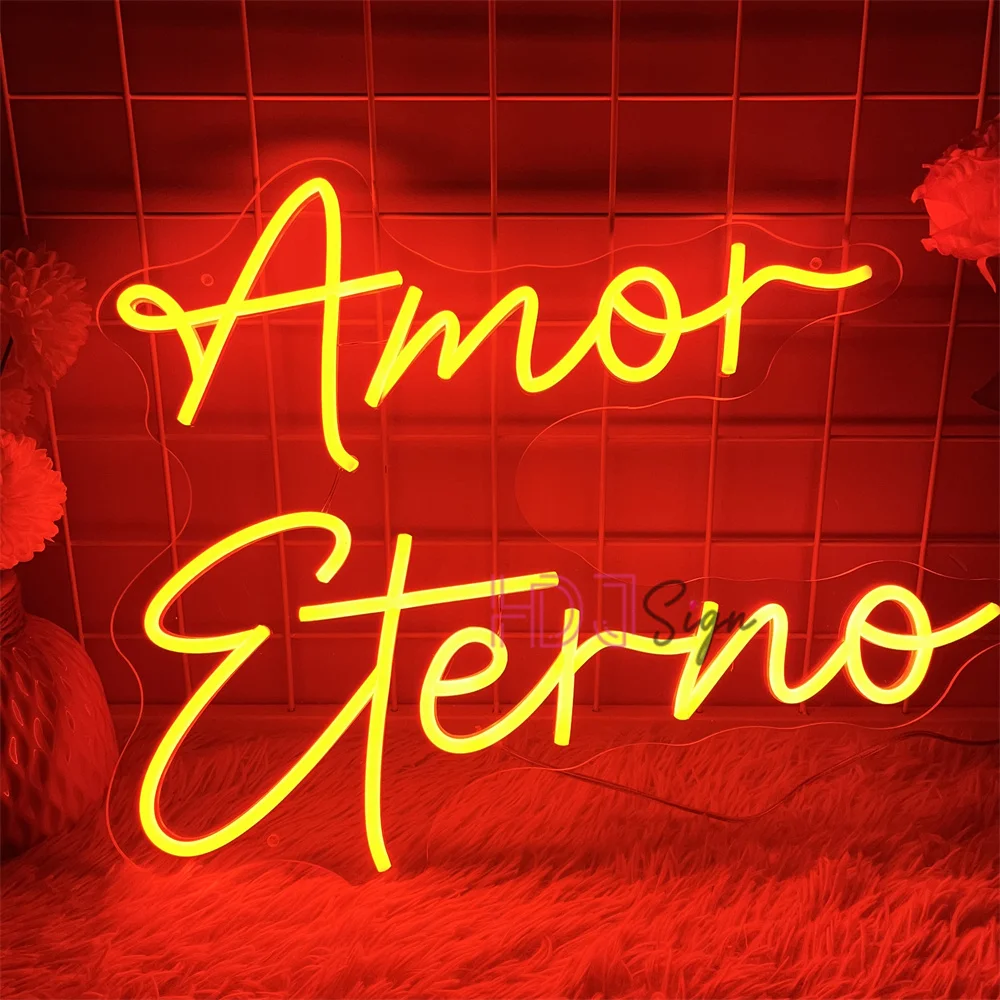 Amor Eterno-letreros Led de neón para decoración de dormitorio, arte para el hogar, luces de neón LED de boda española, letreros de decoración de pared de habitación de fiesta USB