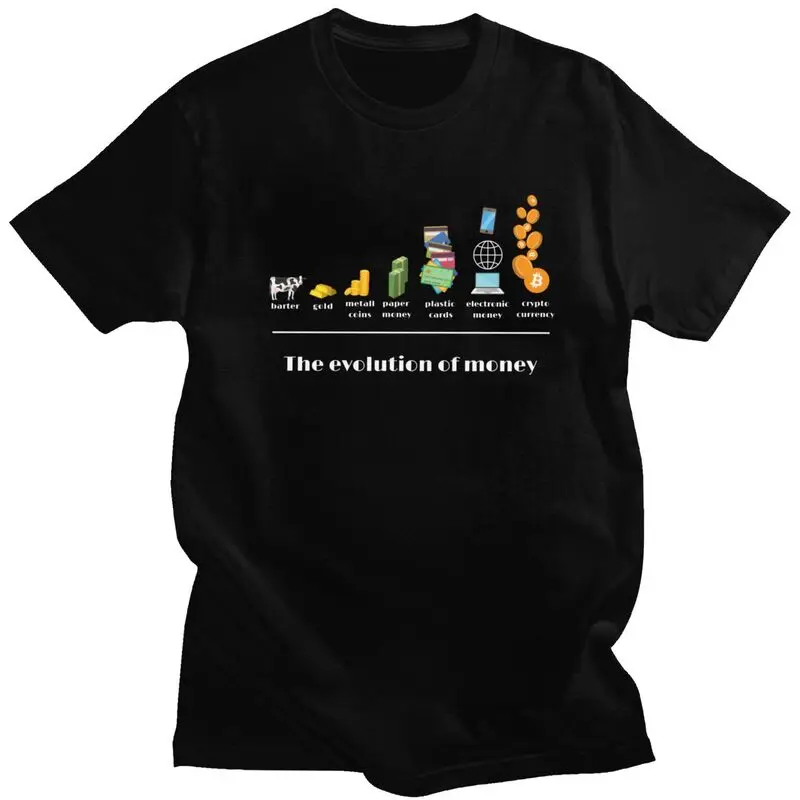The Evolution Of Money T Shirts for Men Pure Cotton Tee Tops Anniversary Gift Crypto Bitcoin Tshirt Short-Sleeve Casual T-shirt