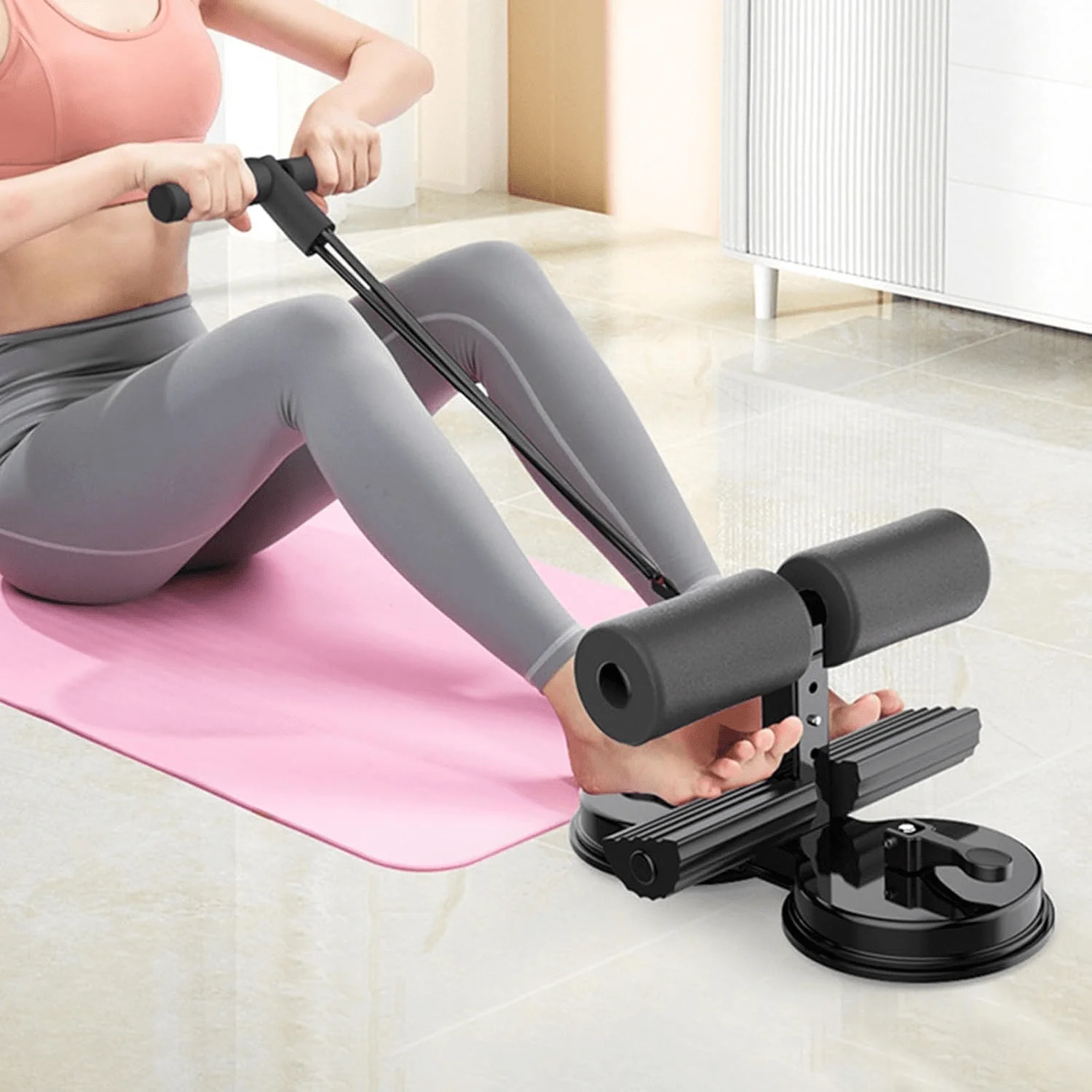 

Home Abs Sit-Up Equipment - Floor Sit-Up Bar with Rubber Suction Cup Foot Holder (Black)