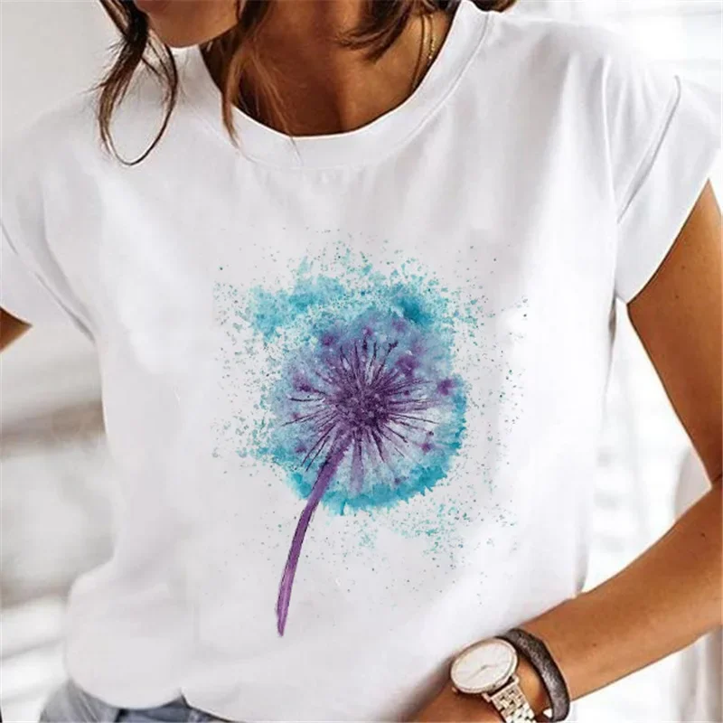 Women's Short-sleeved T-shirt Feather Fashion Print Instagram Base Shirt Women Clothes  Tops  Aesthetic Clothes Graphic T Shirts image 2