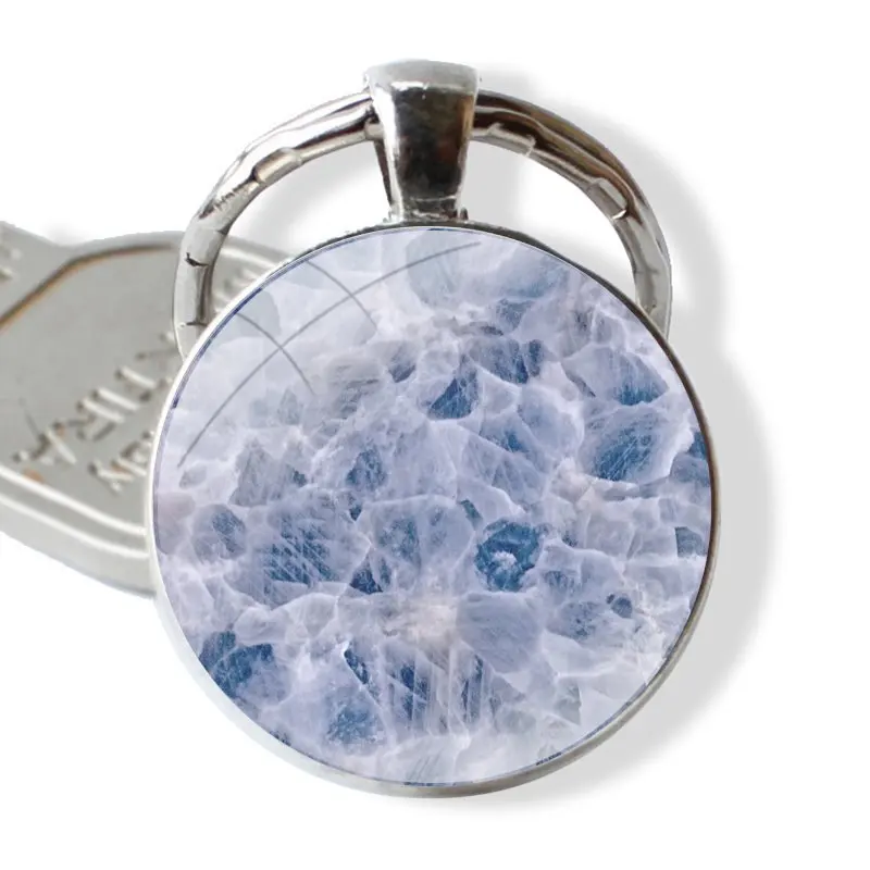 Chic Printing Marble 25mm Glass Cabohcon Keychain Key Rings for Women Men Jewelry Gift image 4