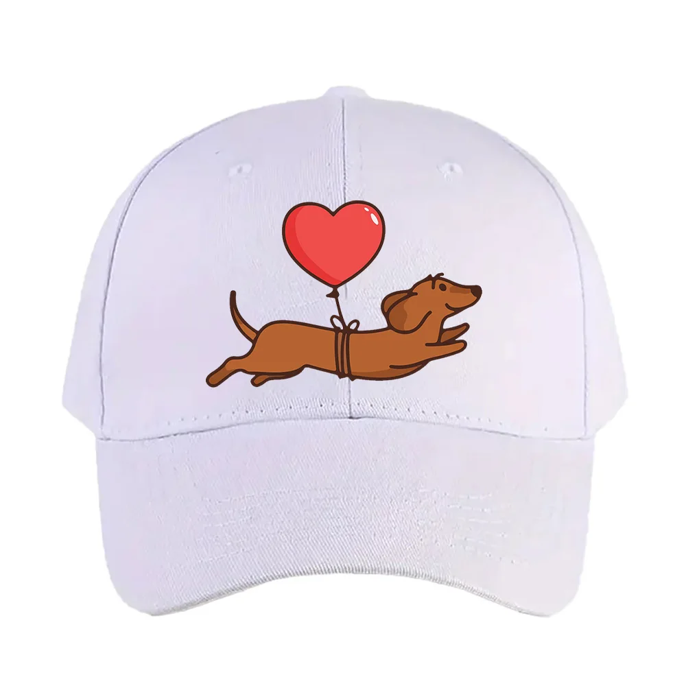 Cute dachshund dog with balloon Cap Summer Woman Man Baseball Cap Adjustable with Curved Brim Duckbill Cap Protection Sun Hats