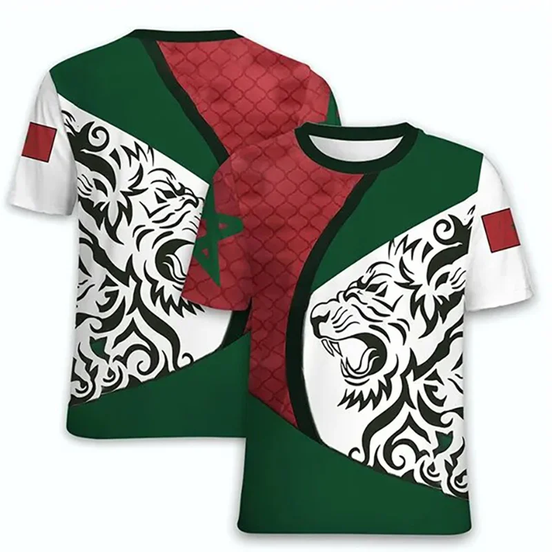 

3D Moroccan T-Shirt Morocco Flag Emblem Graphic T Shirt for Men Clothing Casual Short Sleeved Tee Shirts Unisex Gym Fitness Tops