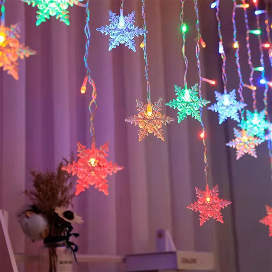 8 Modi Led Sneeuwvlok Fee String Lights 3.5M Eu Plug Kerstgordijn Verlichting Slinger Voor Vakantie Bruiloft Nieuwjaar Decor