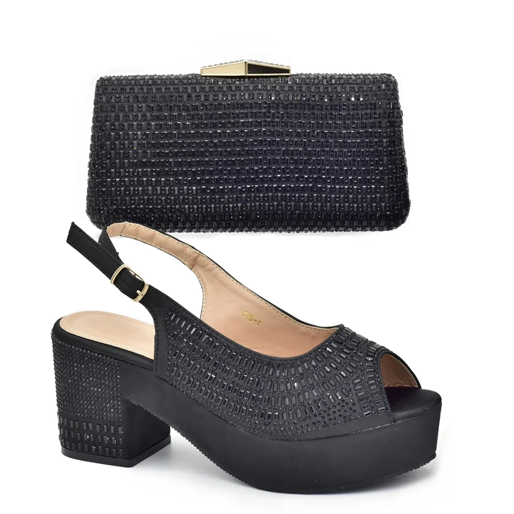 Sandales à paillettes Bling Bling avec sac à main pour femmes, chaussures de mariage de fête, chaussures de mariée pour femmes, chaussures de luxe de créateur avec ensemble de sacs, 2024