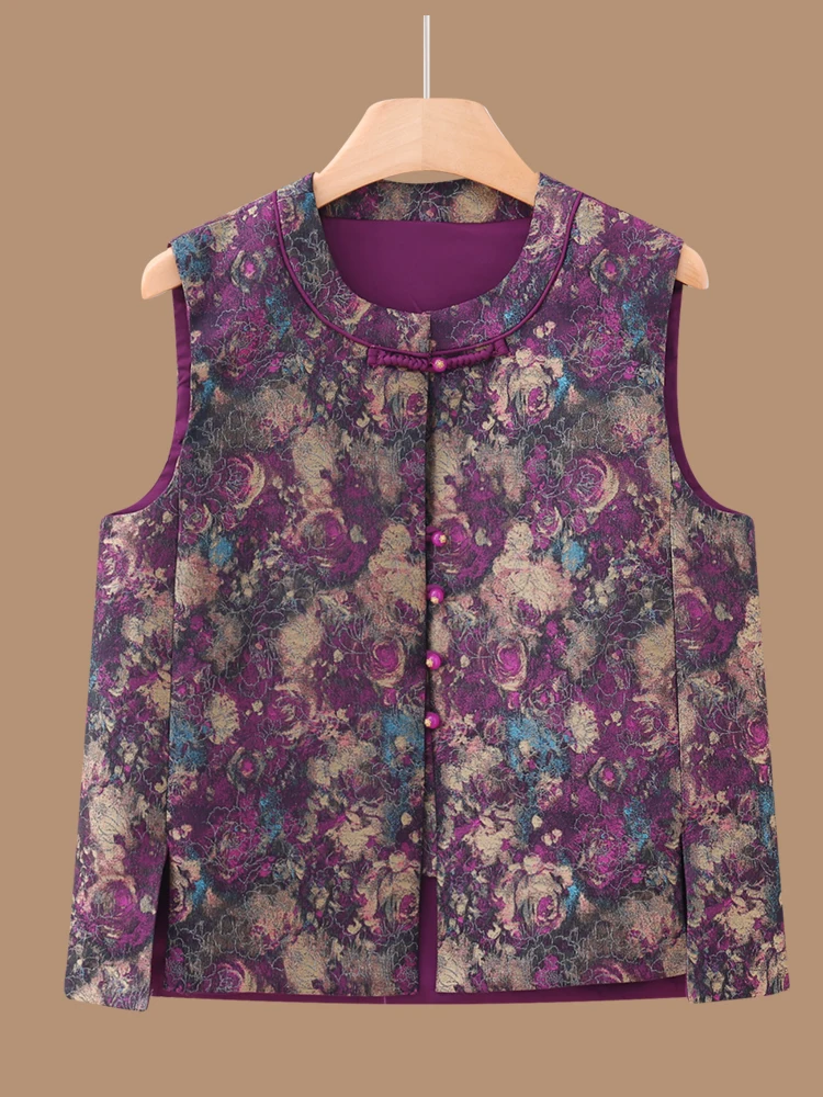 

Новый свободный жилет в китайском стиле, верхняя одежда, модная осенняя одежда для женщин среднего возраста и ли, с растительным цветочным узором