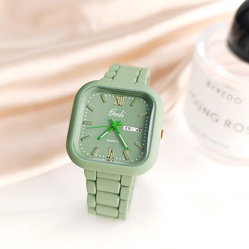 Luxury highvalue large dial dopamine candy color student calendar week steel band women's watch ladies watch luxury high quality