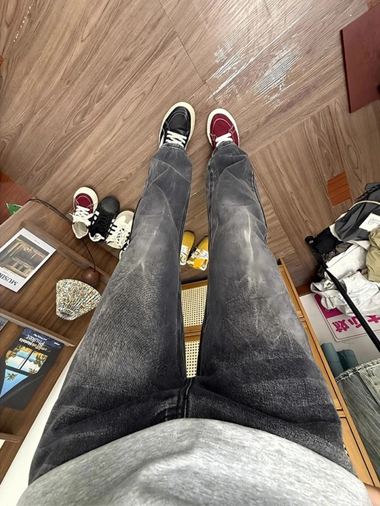 

Bla Waed Lightning Pattern Men's Jeans Straight Leg Slim Fit High Street Vibe Cleanfit Casual Comfortable Denim Pants