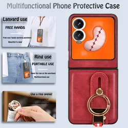 For Infinix Zero FLIP Case Luxury Leather Anti-Slip Flip Phone Case for infinix zero flip Wrist Strap Finger Ring Back Cover