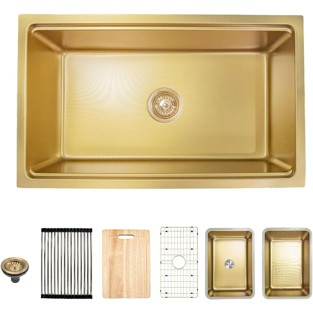 

Gold-Tone 32 x 18 Single Bowl Drop-In Stainless Steel Kitchen Sink with Integrated Cutting Board and Drain