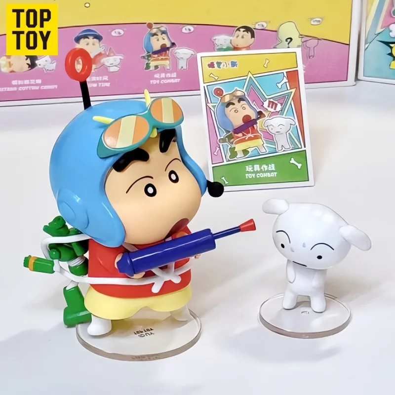 

New TOPTOY Crayon Shinchan Blind Box Trendy Action Figure Shiro Desktop Ornament Home Decor Collectible Toy Birthday Gifts
