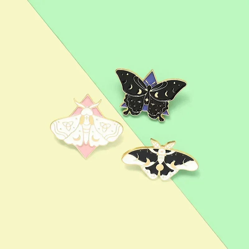 Wholesale Moth Insect Animal Enamel Pin Custom Needle Butterfly Moon Stars Milky Way Brooch Lapel Badge Jewelry Gifts for Friend