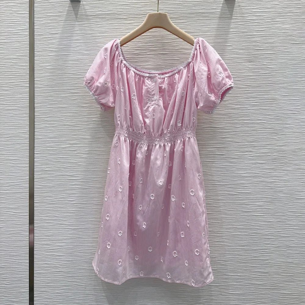

High-quality 2026 new women's one-shoulder bubble sleeve dress, with a waist cinching design and floral decorations xy26514145