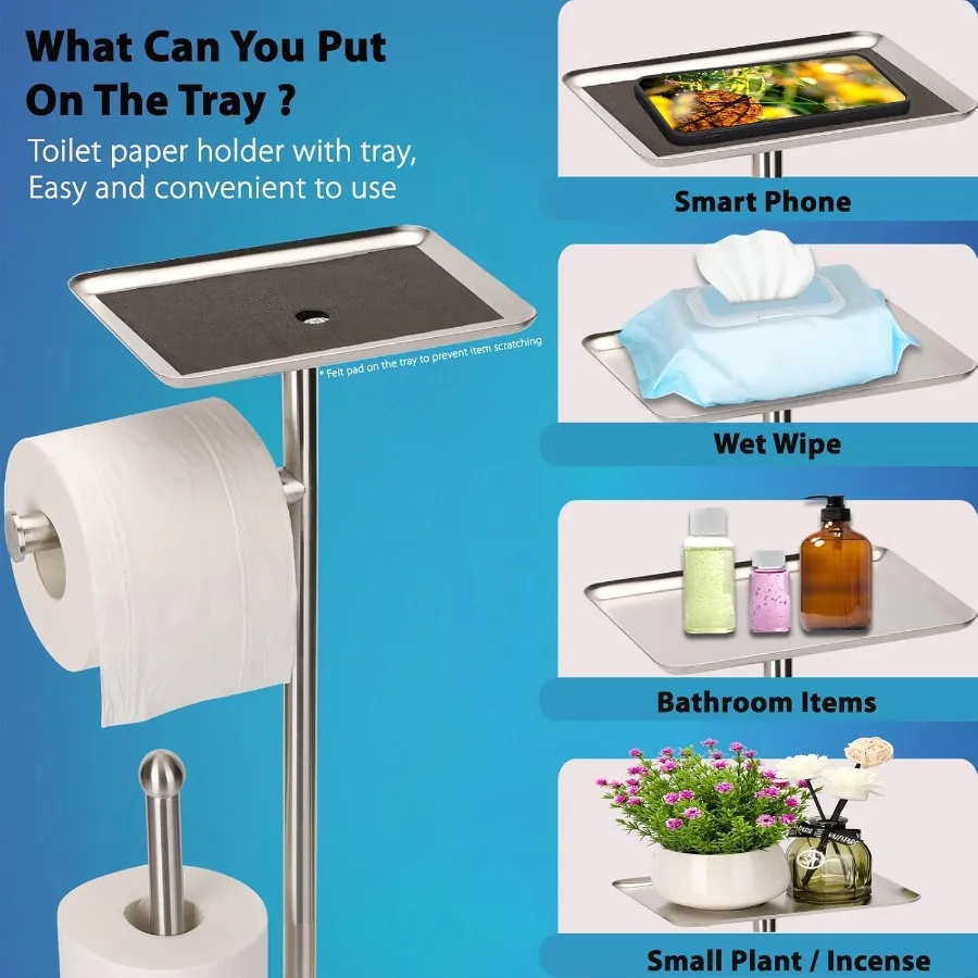 حامل ورق التواليت مع رف حامل ورق التواليت قائم بذاته مع صينية للأشياء الصغيرة حامل ورق المرحاض Stora قائم بذاته #3