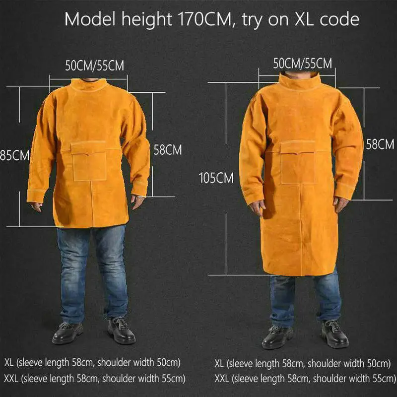 XL / XXL durable leather welding long coat apron clothing welder argon arc welding blacksmith workplace safety overalls