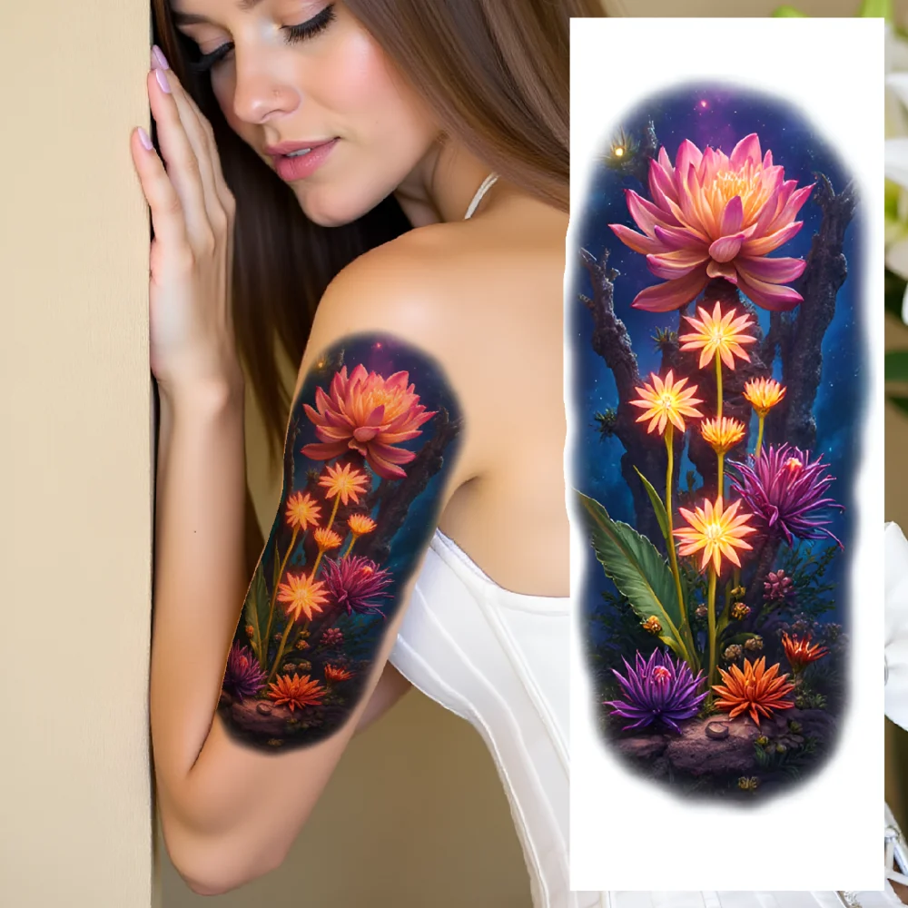 

3pcs Temporary Tattoo Flower Tattoos Colorful Realism Floral Designs Realistic Temporary Tattoos For Back Arms Thighs