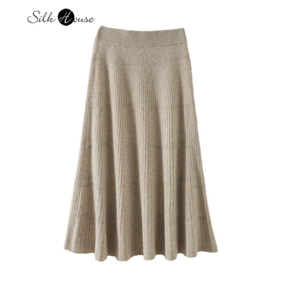 Minimalist Style Women's Autumn/Winter Clothing 100% Beautiful Nuo Wool Versatile High Waist Bag Hip Fashion Pleated Skirt
