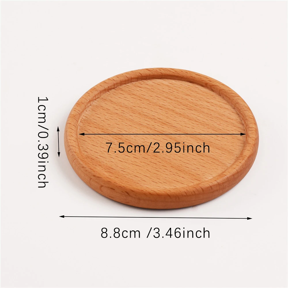 1PCS Solid Walnut Wood Coaster Round Square Beech Wood Cup Mat Durable Heat Resistant Tea Coffee Cup Pad Placemats 8.8cm/3.46in