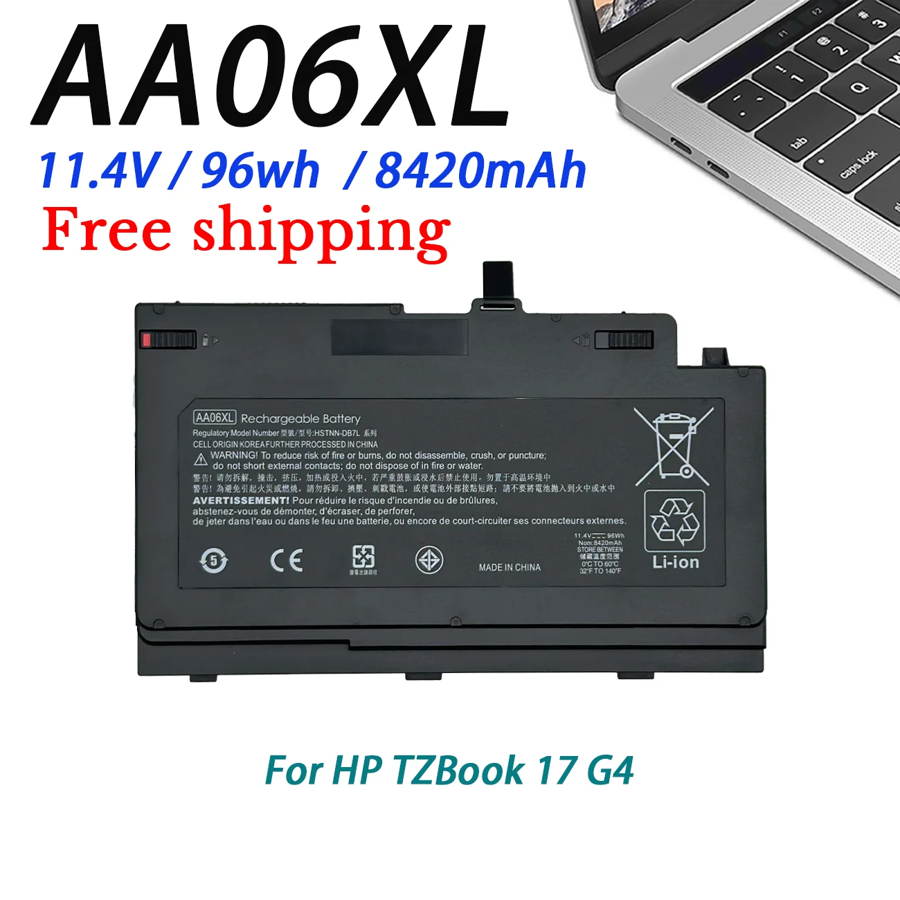 

Аккумулятор для ноутбука AA06XL для HP ZBook 17 G4 AA06XL HSTNN-DB7L 852711 -850 Аккумулятор для ноутбука 11,4 В 96 Втч 8420 мАч