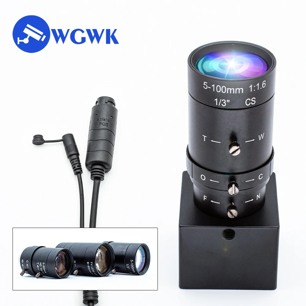 WGWK Mini 48V POE Camera Ultra HD 1080P 5-50mm 5-100mm Manual Varifocal Zoom CS Lens Industrial Onvif IP Network Security Camera