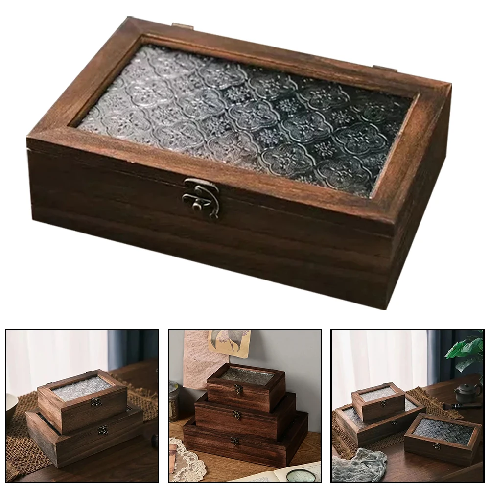 

Storage Box Nordic Retro Solid Wood Begonia Flowers Glass Desktop Storage Decorative Box 7*20*30/7*12*18/7*24*15.5cm Home Tools