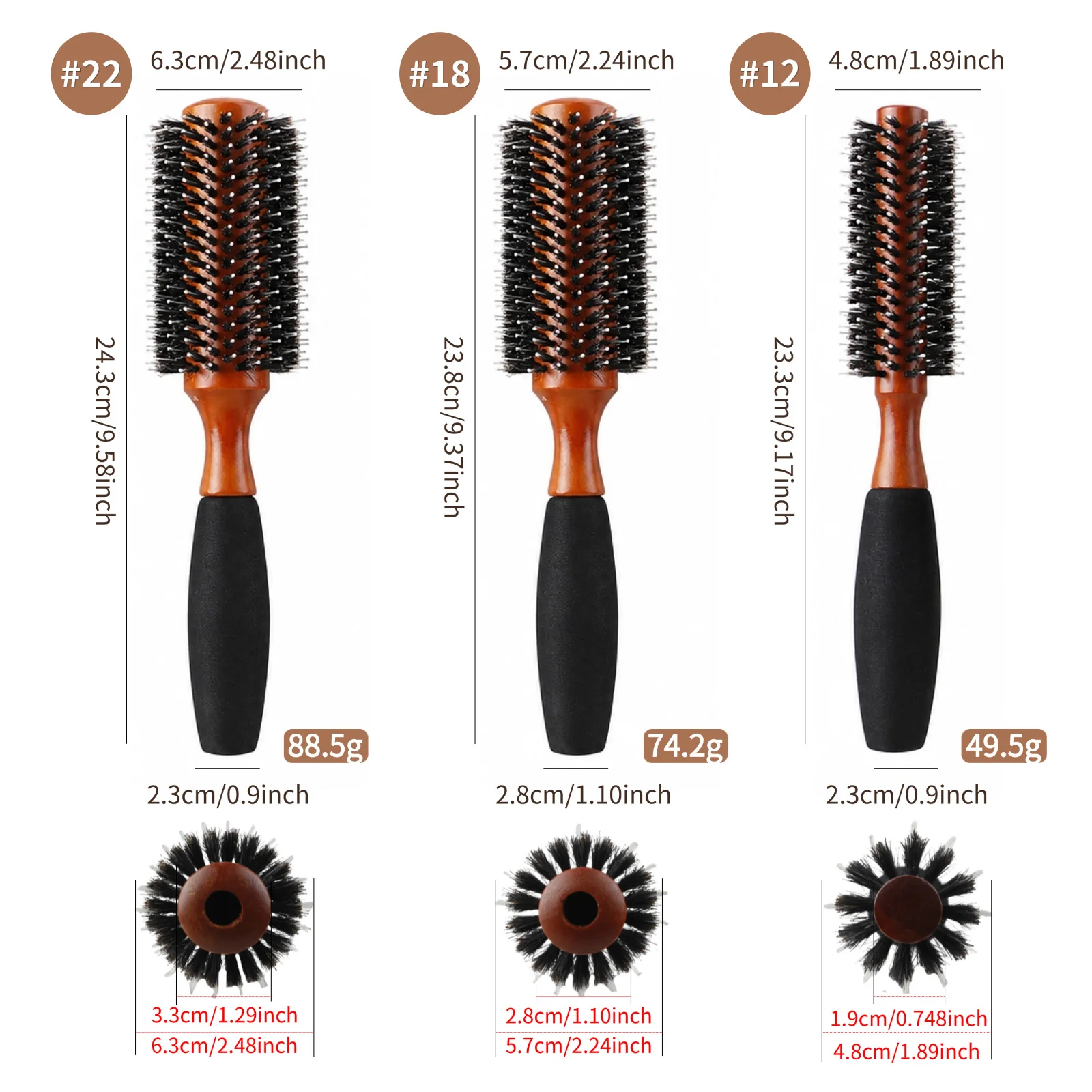 Professionelle Rundbürste mit Wildschweinborsten in 5 Größen, Holzgriff mit Anti-Rutsch-Funktion, für Salon und Zuhause, zum Föhnen, Locken und Volumen-Styling – Detail 6