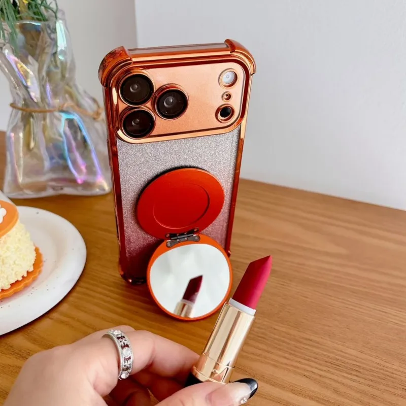 

Kawaii Aesthetic For Magnetic Compact Mirror Phone Stand Foldable Grip Holder for MagSafe Glitter Orange Makeup Accessory