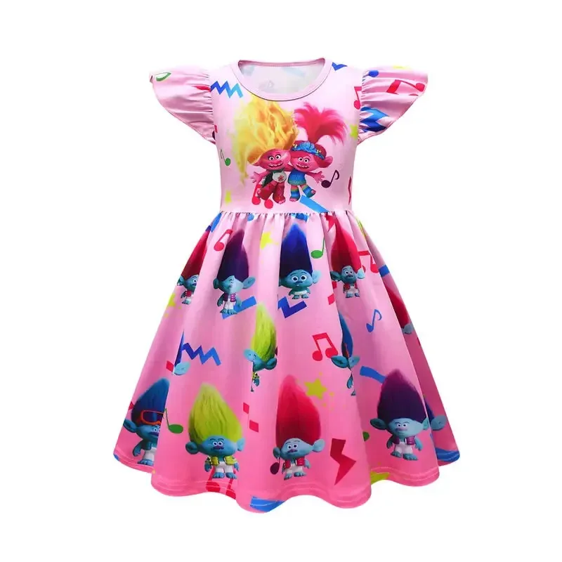 

Тролли 3, платья, костюм с героями мультфильмов для девочек, летний детский пляжный повседневный костюм с принтом, детская туника, одежда