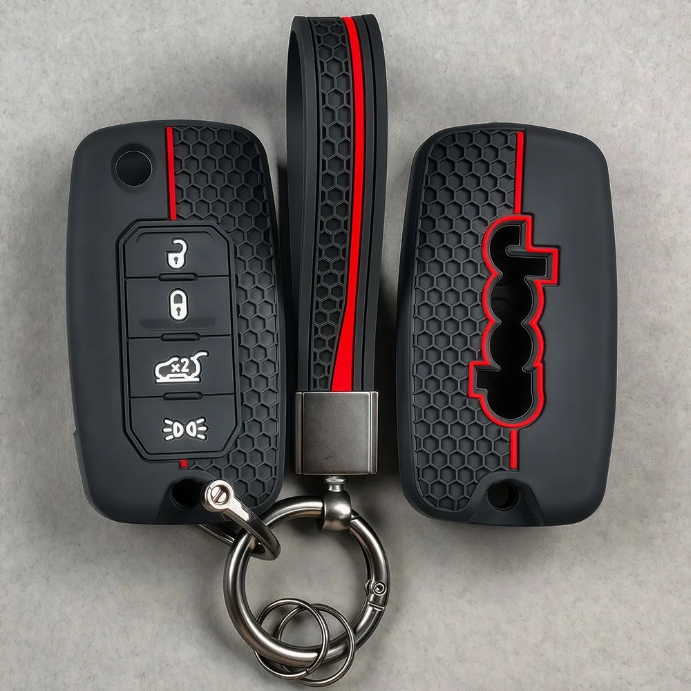Silicone Folding Key Cover Shell Case For Jeep Renegade Compass 2016 2019 2020 2021 4 Buttons Protected Flip Key Fob Accessories