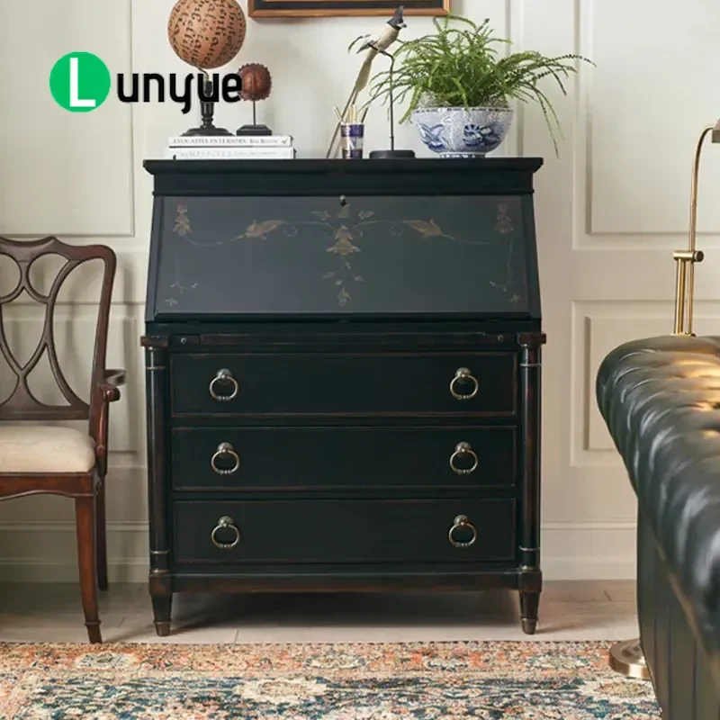 American Retro Solid Wood Chest of Drawers French Light Luxury Bedroom Storage Cabinet Multi-functional Dresser Vintage