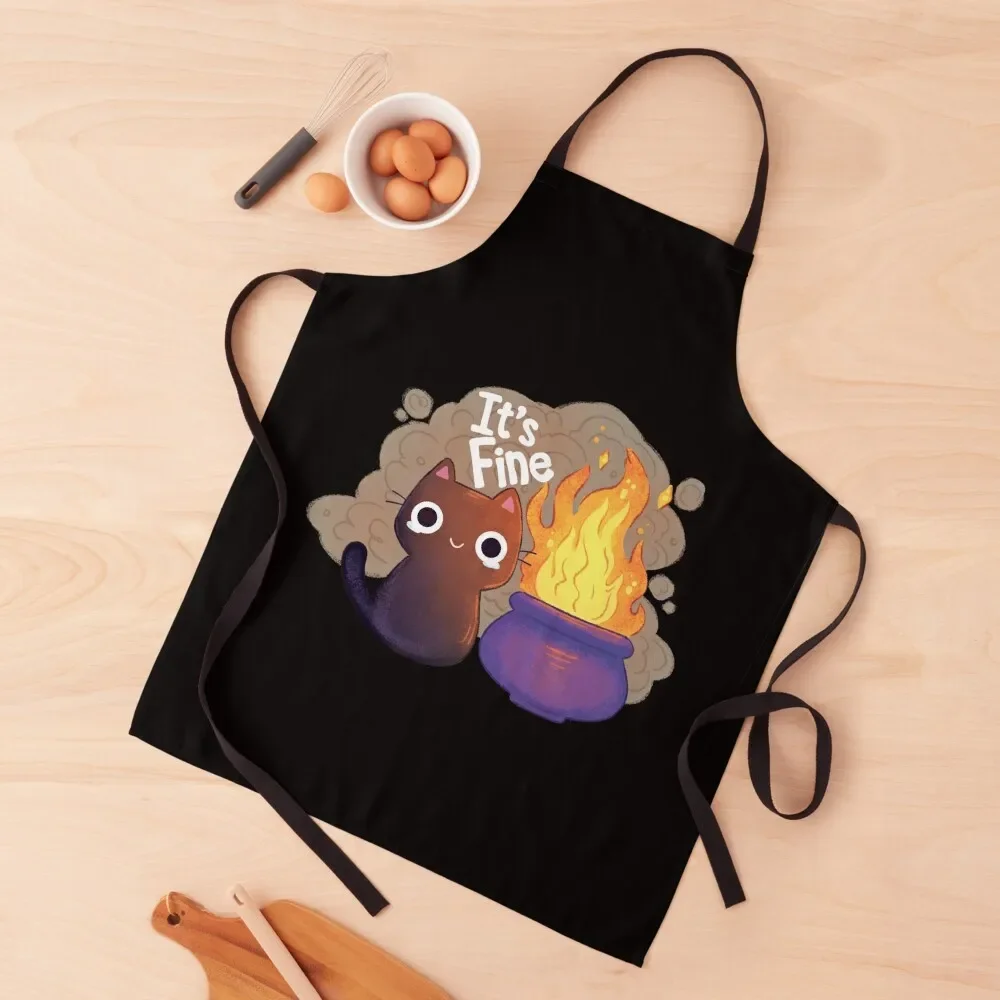 It's Fine Witchy Cat Apron with pockets painters Kitchen And Household Goods Apron