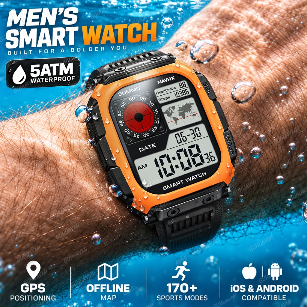 New Outdoor Military Offline Map Smart Watch Men Sports Built in GPS 5ATM Waterproof 850mAh Bluetooth Call SOS Smartwatch Women