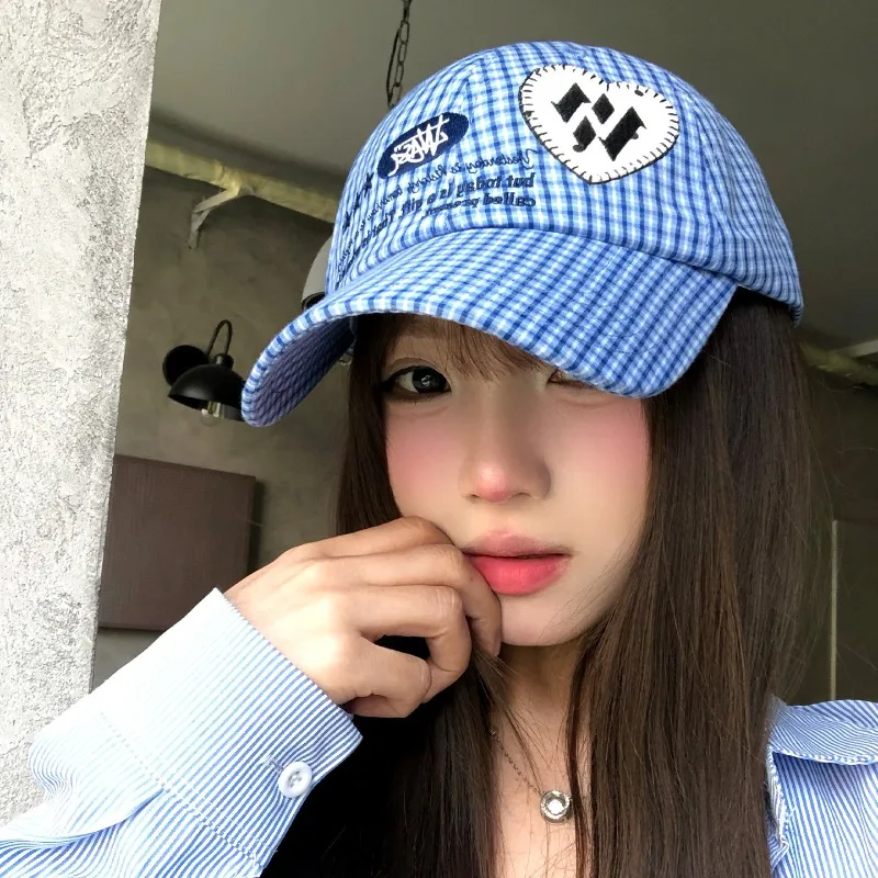

Korean Plaid Letter Embroidered Baseball Cap for Men and Women Springsummer Personalized Versatile Adjustable Hip-hop Sports Hat