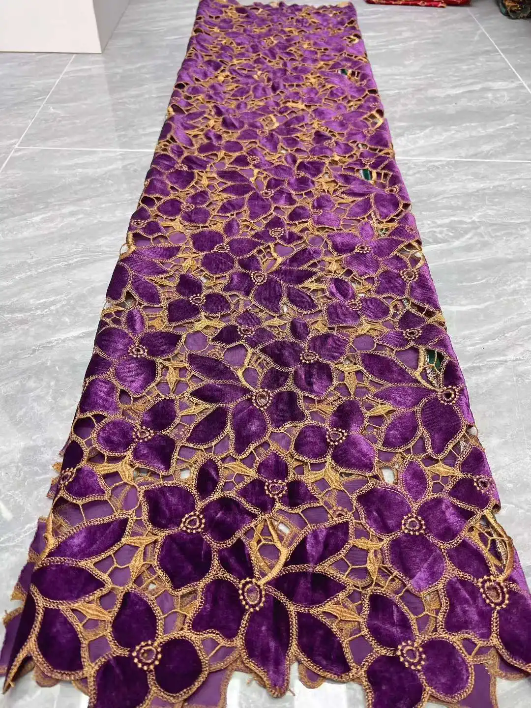 

African Velvet Lace Fabric 5 Yards High Quality Women Party Dress Luxury Embroidery Nigerian Lace Materials For Sewing - QY
