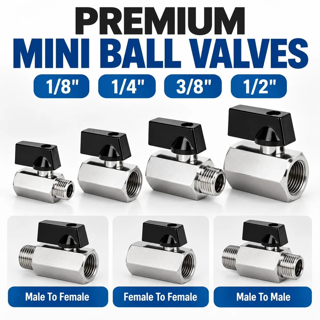 Mini Brass Ball Valve 1/8" 1/4" 3/8" 1/2" BSP Threaded Male To Female Air Compressor Water Gas Oil Shut Off Valve