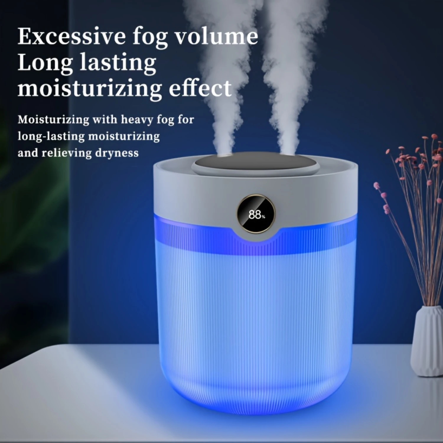 Large Capacity Double Spray Digital Display Humidifier - Desktop Colorful Light Humidifier Office Humidifier For Living Room Bed