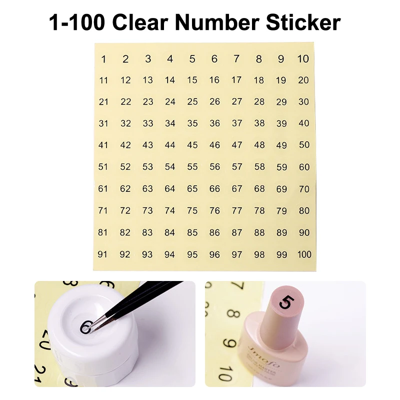 Waterproof 1-100 Clear Number Label Stickers For DIY Craft Self Adhesive Nail Polish Lipstick Color Number Tags Sticker