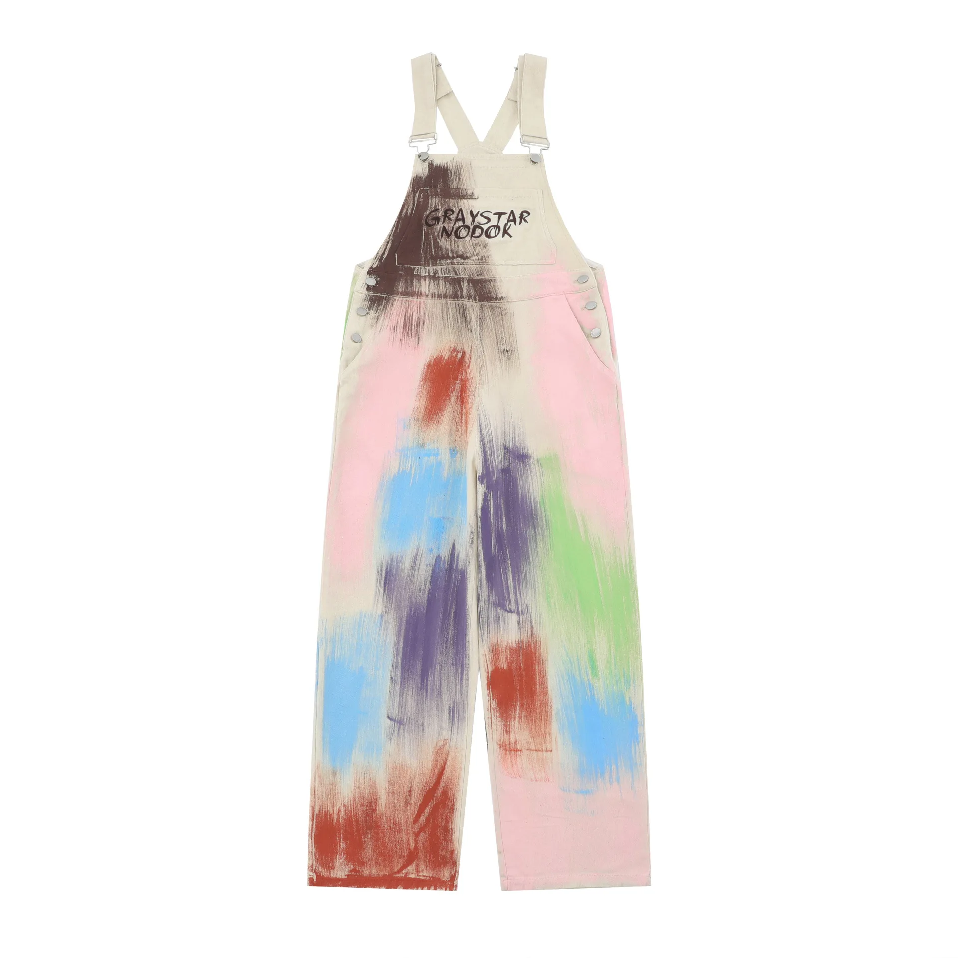 

Fashion High Street Printed Denim Bib Overalls Vintage Graffiti Jeans Jumpsuits Painted Suspender Pants Loose Fit