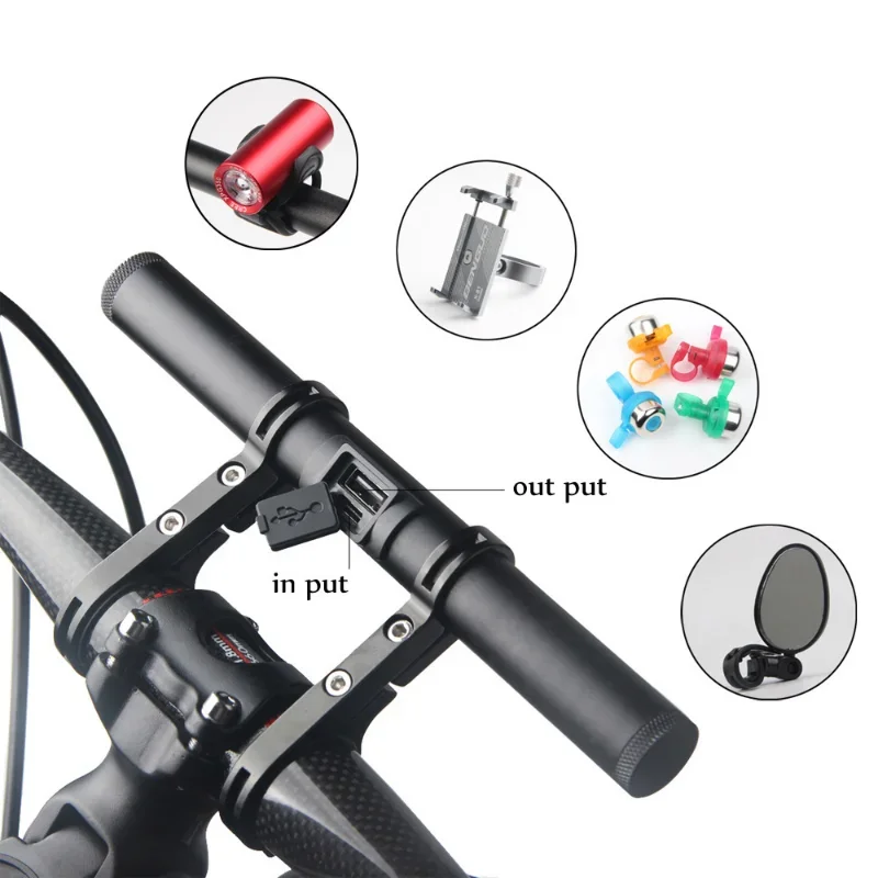 Bicycle Handlebar Extended Bracket Headlight Mount Bar Computer Clip Double MTB Road Bike Handlebar Extender As Phone Power Bank