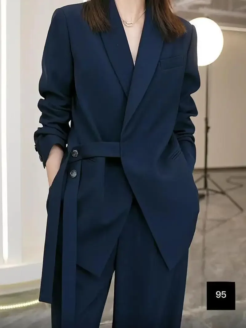 Women Suits Office Sets Pockets Coat Wide Leg Pants New 2023 Spring Autumn Office Wear Women Fashion Elegance Lady Blazer Sets